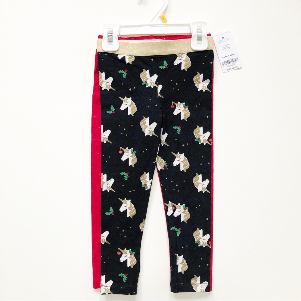 Carter’s 3T Girl’s Holiday Leggings NWT in Unicorn and Red Sparkle Print
